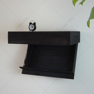 Étagère murale en bois Yuanmai, boîte de rangement 40x21x5.2cm, noire, multifonctionnelle, étagère cachée pour salon - Product Image 1