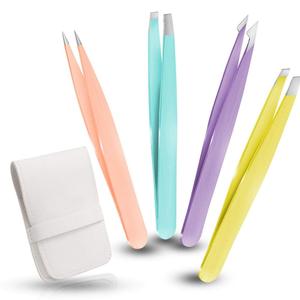 Ensemble de pinces à épiler pour sourcils, 4 pièces, pinces à épiler professionnelles en acier inoxydable à pointe inclinée, pochette, pinces à épiler écologiques antistatiques - Product Image 2