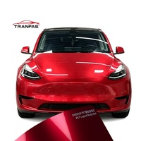 Vinilo Autoadhesivo Rojo Rubí Líquido PET Premium de Alto Brillo para Vehículos, Resistente a los Rayos UV, para Tesla Model Y