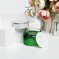 Set Botol Kosmetik Kaca Warna Mewah, Botol Kosmetik dan Toples Perawatan Kulit, Botol Losion Kaca Pelembap, Botol Kosmetik Bulat Hijau