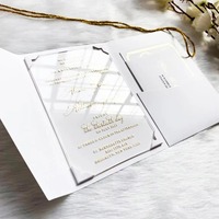 Carte d'invitation de mariage personnalisée, élégante et luxueuse, en acrylique, à trois volets, avec poche découpée au laser et finition miroir dorée