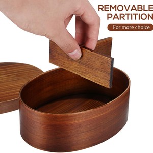 Wooden <b>Lunch</b> <b>Box</b> Round Multi <b>Compartment</b> Portable With Wooden Lid For Meal Storage - Product Image 5