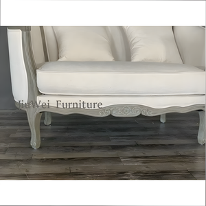 Muebles JiuWei, sofá de doble Plaza de estilo clásico francés, Marco tallado en madera maciza y tapicería blanca - Product Image 4