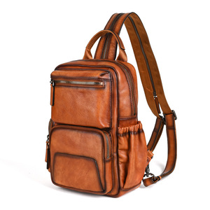 Zaino da Viaggio Casual da <span class=keywords><strong>Uomo</strong></span> <span class=keywords><strong>in</strong></span> <span class=keywords><strong>Pelle</strong></span> Bovina Crema Conciata al Vegetale, Stile Retrò e Artigianale - Product Image 5