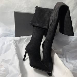 Botas Largas para Mujer, Tacones Altos, Zapatos de Punta, Botas de Invierno de Lujo de Gamuza, Botas Chelsea por Encima de la Rodilla 2025 - Product Image 1