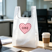 Sacs en plastique épais blancs à pois roses et imprimé cœur LOVE pour T-shirts, sacs d'emballage pour produits frais à emporter et courses