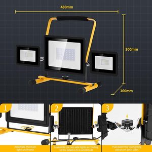 100w <b>Led</b> Work <b>Light</b> With 3 Adjustable Heads Outdoor Waterproof Flood <b>Lights</b> <b>Workshop</b> Garage Portable Construction Ip65 Outdoor W - Product Image 2