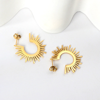 Ensemble Collier et Boucles d'Oreilles en Acier Inoxydable Doré Motif Rayons de Soleil, Bijoux Géométriques Étoile et Croissant pour Femme, Vente en Gros, Personnalisation OEM