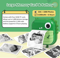Kamera cetak termal Mini, kamera ganda kartun binatang lucu tanpa tinta Video 1080P HD layar 2.4 inci kamera instan untuk anak-anak