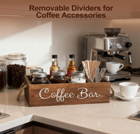 Boîte de rangement en bois pour bar à café avec poignée en corde, organisateur multi-compartiments pour sachets de café, sirops, agitateurs, comptoir de cuisine