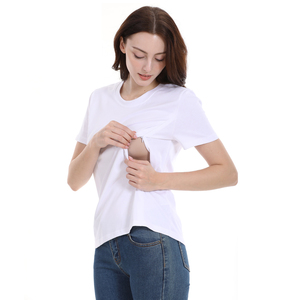 <span class=keywords><strong>T</strong></span>-<span class=keywords><strong>shirt</strong></span> de maternité et d'<span class=keywords><strong>allaitement</strong></span> personnalisé grande taille avec fermeture éclair latérale, manches courtes, col rond, chemisier décontracté de grossesse, vente en gros - Product Image 5