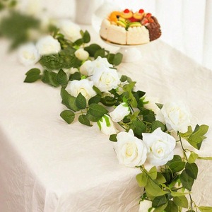 <b>Artificial</b> <b>White</b> <b>Rose</b> Vine Wreath Silk Flower Hanging Decor Indoor Wedding Arch Home Decoration - Product Image 2