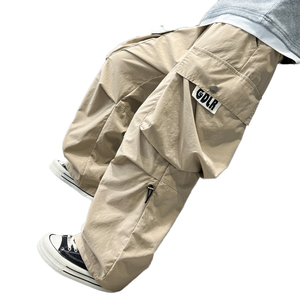 Pantalon en jean respirant pour garçon, léger, couleur unie, taille élastique, style jogger, multi-poches, décontracté, pour l'extérieur, vente en gros - Product Image 2