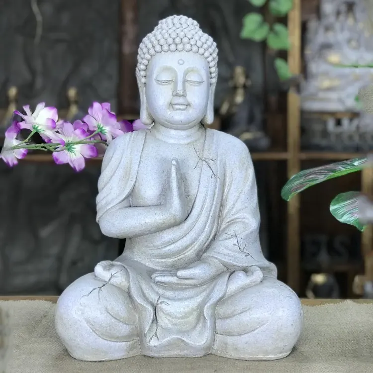 실내 및 실외 장식을위한 회색 아시아 젠 가든 부처님 인간의 크기 수지 앉아 부다 동상 돌 정원 방수