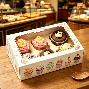 Custom Printed Cupcake Box With Clear <b>Window</b> 6 Count Muffin Bakery Packaging Paper Pastry Boxes Wholesale Small MOQ - Product Image 1