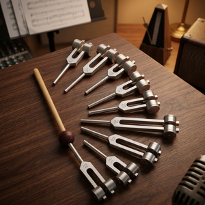 Diapasons sacrés Solfeggio lestés en argent, lot de 9 avec mallette et pochette en velours - Product Image 2