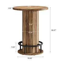 Tribesigns Table de bar ronde, table de pub bistro en bois de 39.4 pouces avec repose-pieds à anneau en métal pour salle à manger café cocktail salon