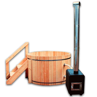 Bain à remous rond en cèdre rouge massif, chauffé par poêle à bois extérieur, spa extérieur, bain de relaxation en bois pour jardin