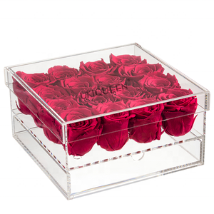 Boîte acrylique avec des motifs de roses, 24/lot, fausses fleurs, pour l'éternité, simple et durable, vente en gros - Product Image 4
