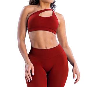 ชุดโยคะ AliExpress สำหรับผู้หญิง เสื้อชั้นในออกกำลังกายแบบเปิดไหล่ กางเกงเลกกิ้งไนลอนยืดหยุ่นสูงไร้ตะเข็บ ชุดออกกำลังกาย 2 ชิ้น - Product Image 5