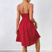 Robe mini à pois rouges pour femmes, coupe ajustée, bretelles spaghetti, dos nu, tenue de soirée, ODM