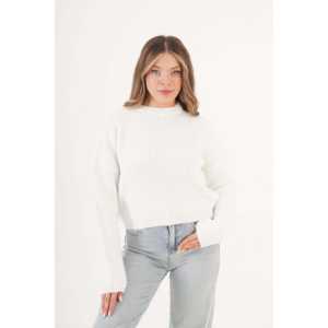 Suéter Básico Blanco con Cuello Redondo para Mujer - Suéter Básico Blanco con Cuello Redondo al por Mayor - Product Image 1