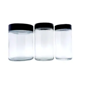 工厂直边8 10 16盎司透明玻璃化妆品罐花茶容器，带儿童防水盖黑油包装