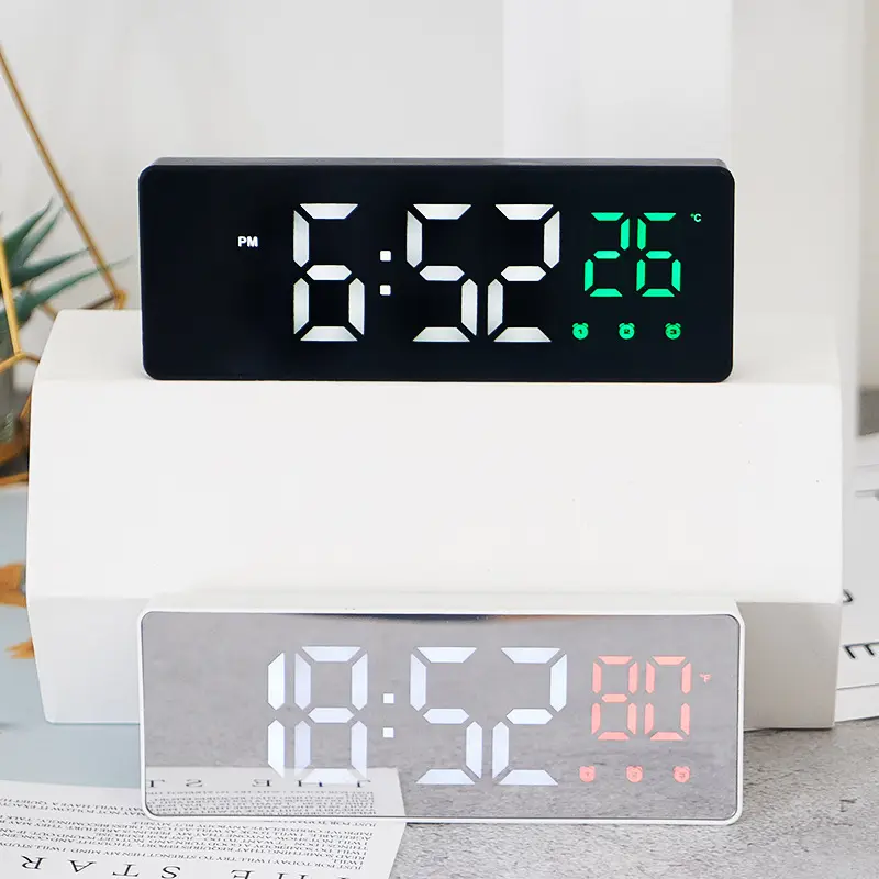 Mirror Silent LED Electronic Clock Three Groups Of Alarm Clock Children Bedside Desk & Table Clocks