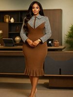 Robe pour femme grande taille, élégante et amincissante, avec nœud décoratif, idéale pour le bureau