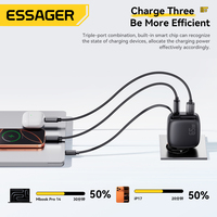 Chargeur rapide USB Type C 65W Essager ES-CD60 PPS 3 ports rétractables PD 65W pour téléphone portable, ordinateur portable, Lenovo, Dell