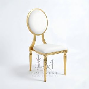 Chaise de réception ovale en acier inoxydable doré avec dossier médaillon et coussin blanc pour salles de banquet – Vente en gros de sièges - Product Image 3