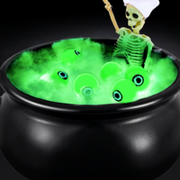 Lampe trépied en plastique en forme de chaudron de sorcière avec figurine squelette - Décoration d'Halloween LED à intensité variable, fonctionnant sur piles, IP55, en forme de fleur