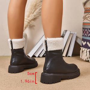 Nuovi Stivaletti Invernali Stile Britannico Taglia Grande per Donne Punta Tonda Cerniera Posteriore Scarpe Imbottite con Pelliccia - Product Image 2