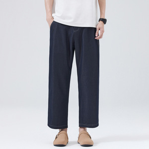Jeans da uomo TT Retro blu scuro, modello loose a gamba dritta, vita media, stile casual, gamba larga, per estate e autunno - Product Image 3