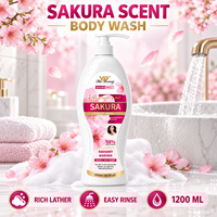 Yumeng 1200ml Gel Douche Parfumé Sakura Hydratant et Blanchissant, Parfum Longue Durée, OEM ODM