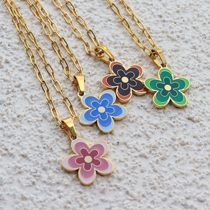 Collar con colgante de acero inoxidable 316L personalizado, chapado en oro PVD de 14K/18K, joyería fina de moda, collares con flores esmaltadas para mujer - Product Image 3
