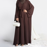 Musulman Deux Pièces Ensemble Avec Ceinture Abaya Femmes Robe Musulmane Ouvert Abaya Dubai Kaftan Turquie Modeste Mode Islamique Robe Caftan