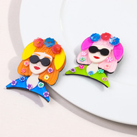 Vente chaude personnalisé acrylique broche à la mode broche coloré fleur rose Orange cheveux lunettes de soleil écouteurs pour filles mariages cadeaux