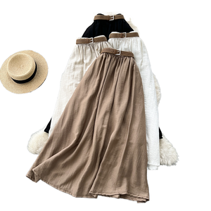 Jupe décontractée pour femme, taille empire, en Spandex/Polyester respirant, avec ceinture élastique, couleur unie, toutes saisons - Product Image 1