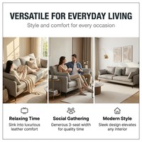 Canapé en cuir PU gris clair 3 places avec pieds en métal, coussins, style moderne minimaliste, ensemble de meubles de luxe pour appartement et villa, collection salon - Vente chaude