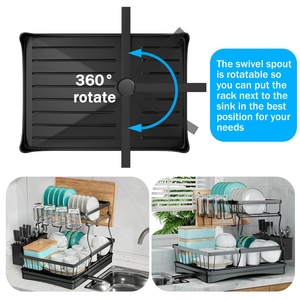 Anti-rust Detachable 2-Tier Bowl Plate <b>Dish</b> Drying Rack Modern Metal Kitchen <b>Dish</b> Rack with Drainer - Product Image 2