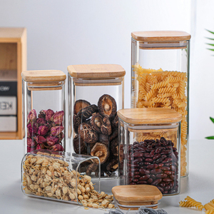 Bamboo Jar With Lid New Arrival Square 500ML 800ML 1200ML 1500ML Borosilicate Glass Food Storage Jar For Kitchen Use With Air Tight Bamboo Lid