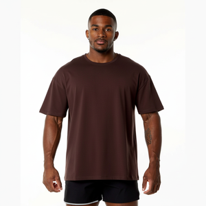 100% coton col rond hommes T-Shirt décontracté à manches courtes couleur unie conception vierge coupe surdimensionnée avec motif solide tissu tricoté - Product Image 1