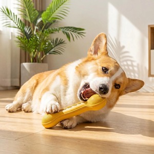 Jouet à mâcher pour chien en caoutchouc jaune personnalisé en forme d'os avec texture rugueuse pour le nettoyage des dents, utilisation en intérieur, grande taille - Product Image 5