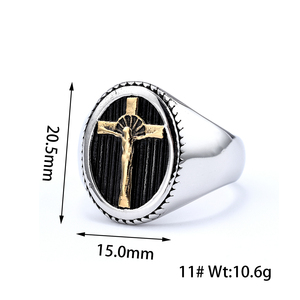 RTS all'ingrosso gioielli religiosi cristiani anello gesù placcato oro croce crocifica anello con sigillo ovale geometrico in acciaio inossidabile - Product Image 5