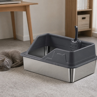 Bac à litière pour chat en acier inoxydable en gros, avec logo personnalisé, bac à litière métallique OEM, grande toilette pour chat à bords hauts, antiadhésif, anti-fuite