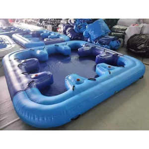 Matelas d'eau gonflable blanc et bleu d'île flottante de bâche de PVC durable de 0.9mm avec le siège et la boisson tient pour l'adulte - Product Image 6