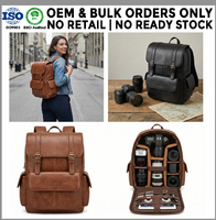 Sac à dos professionnel en cuir PU pour appareil photo reflex numérique et drone, avec compartiment pour ordinateur portable 15 pouces, fabrication OEM personnalisée