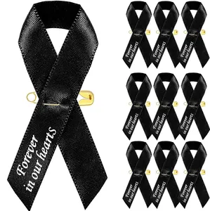 Nicro 10pcs Respect Meditation Personalized Remembrance Mourning Funeral Event Classic Memorial Black Ribbon Bow with Safety Pin