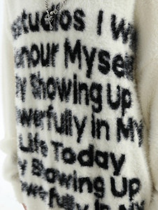 Custom Fuzzy Knit Hooded Sweater Men Oversized Letter Print Faux Mohair Hoodie <b>Pullover</b> Streetwear Knit <b>Jumper</b> - Product Image 6
